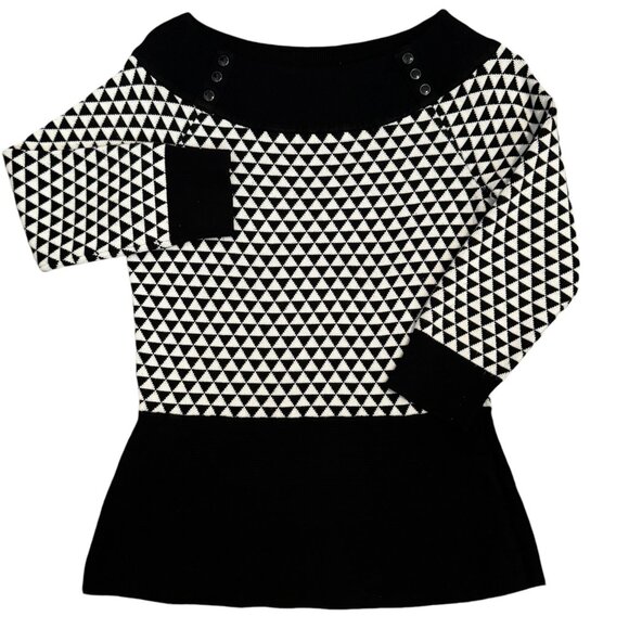 White House Black Market Sweaters - White House Black Market Black and White Boatneck Geometric Peplum Sweater